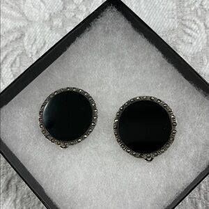 Art Deco Sterling Onyx & Marcasite Earrings